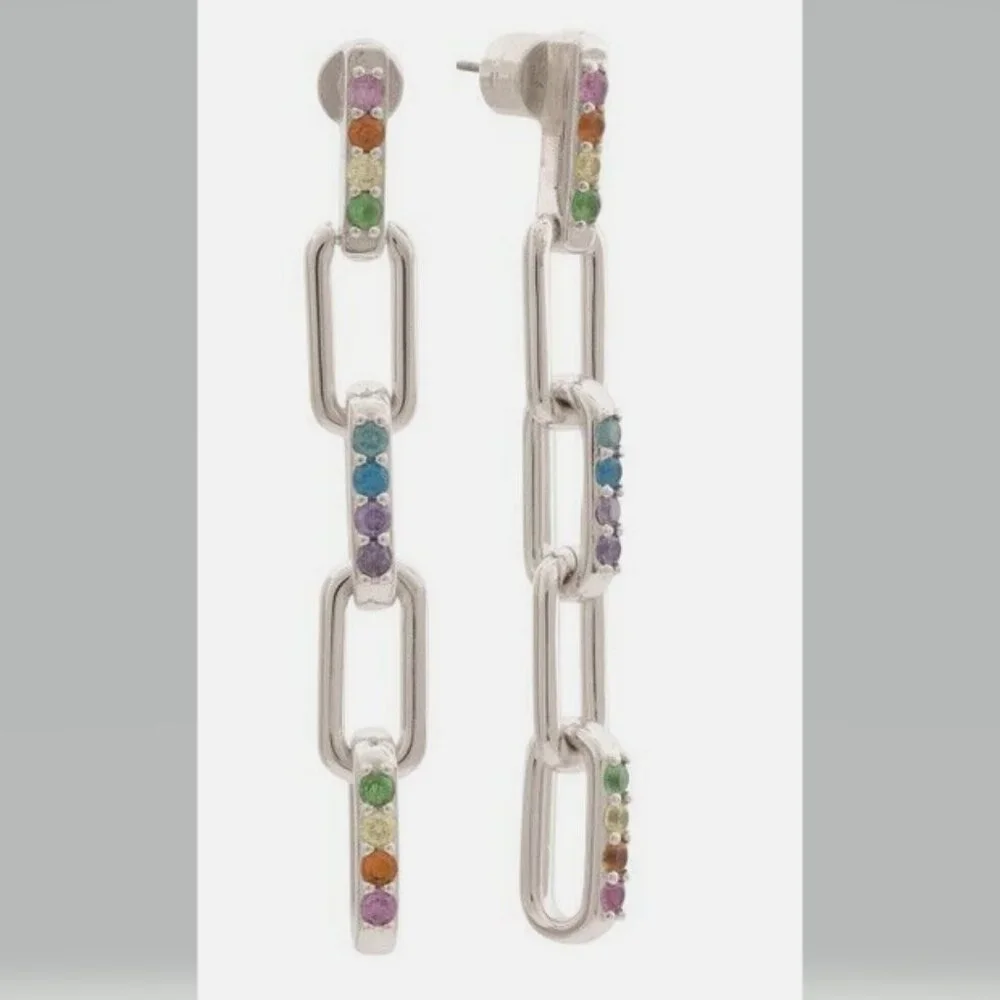 Kurt Geiger Rainbow Pave Link Linear Earrings NWT